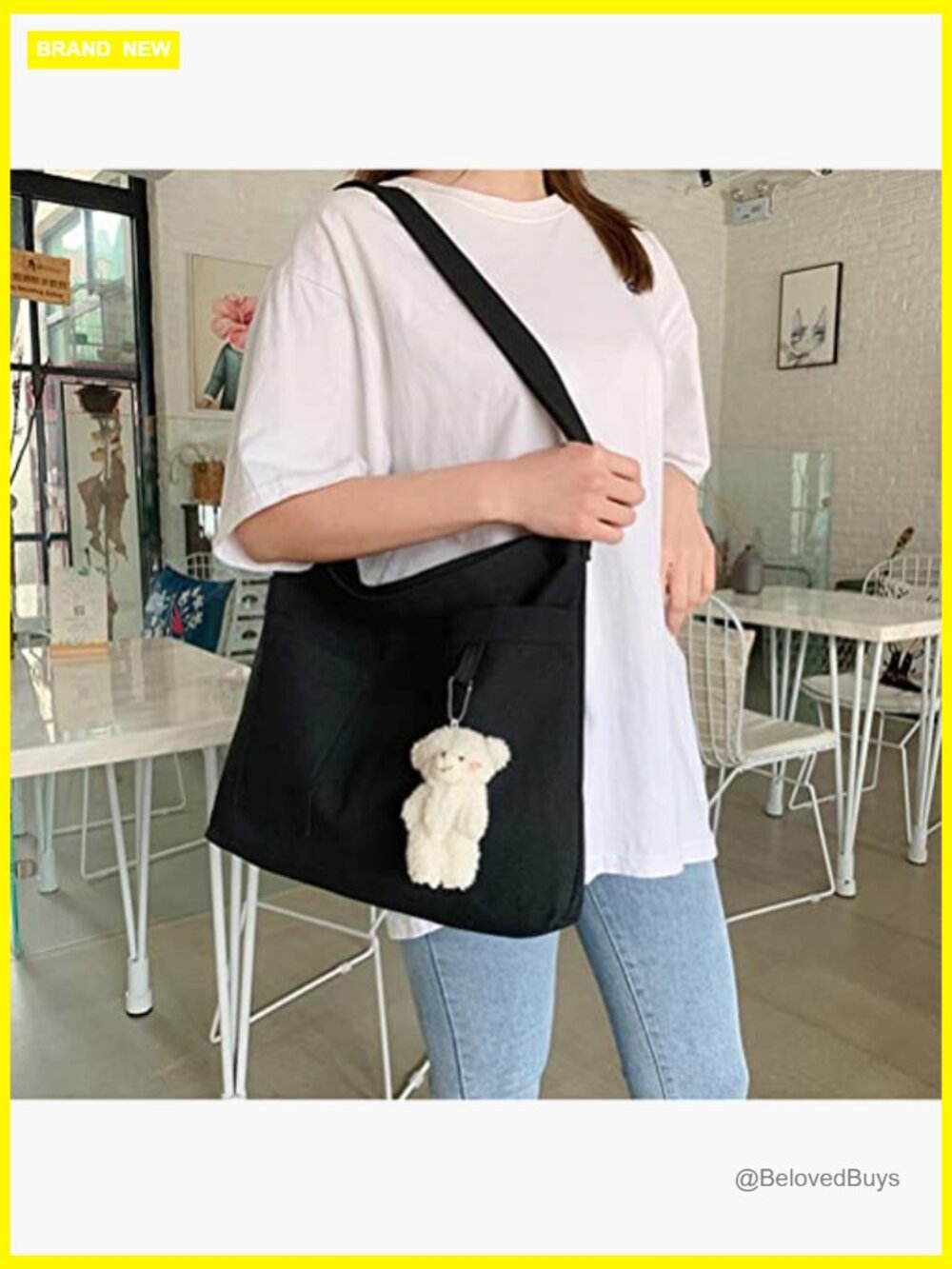 Canvas Tote Bag with Zipper Closure, 3 External Pockets, Adjustable Strap - Picture 7 of 7